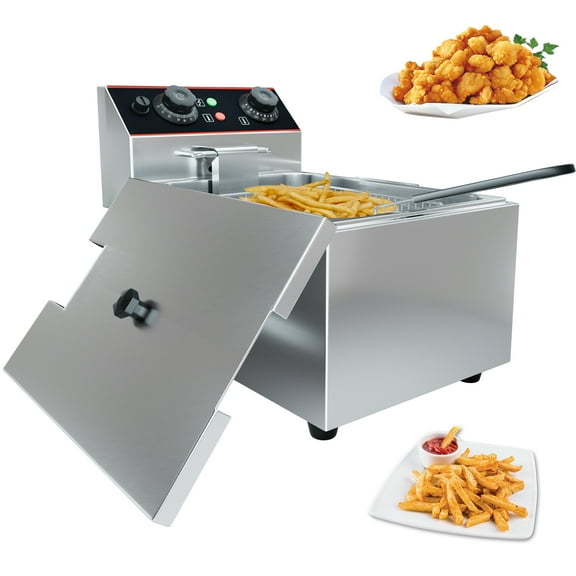 1500W  Electric Oil Fryer with Basket,6.3 QT/6L Commercial Deep Fryer  with Temperature Control,  Detachable Stainless Steel Deep Fryer