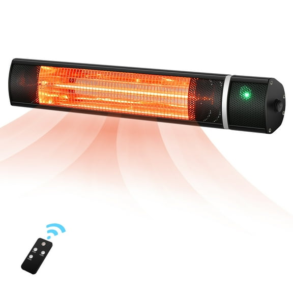 1500W Electric Patio Heater Wall-Mounted Infrared Heater w/Remote Control, Black/ Silver
