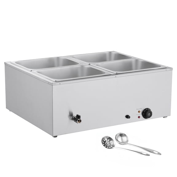 Commercial Electric Food Warmer 1500W Stainless Steel Steam Table Buffet Bain Marie with 4 Pan Capacity, Adjustable 86-185°F Temperature Control for Catering, Restaurant, Party and Event Serving Use