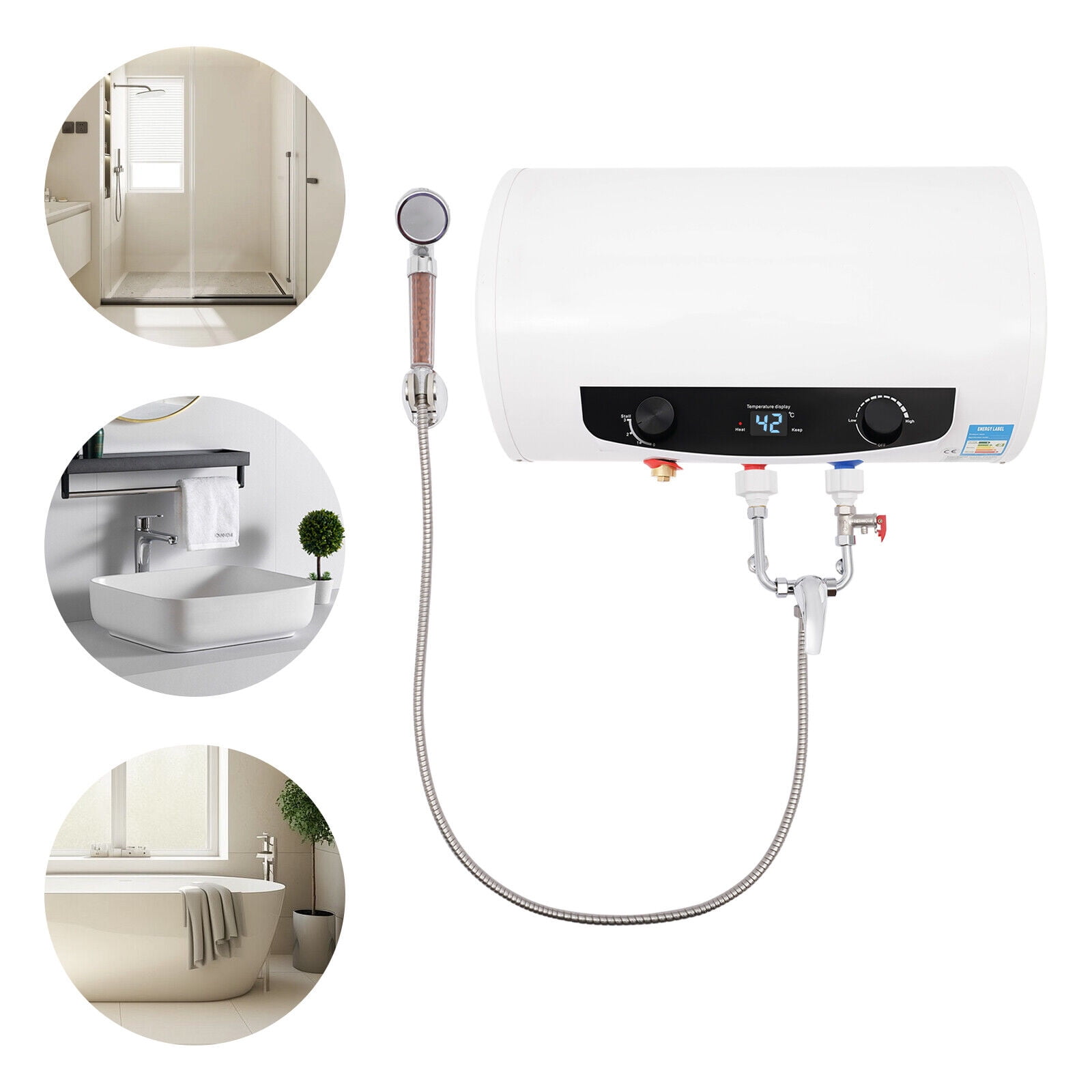 1500W Electric Water Heater, 110V Wall Mounted Water Heater with 10 Gallon Tank, Instant Hot Water Heater for Bathroom, Kitchen, RV, IPX4 Waterproof, Includes Shower Head & Faucet