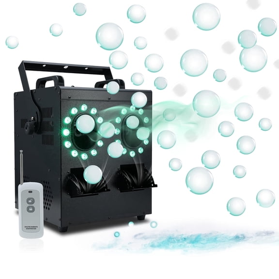 1500W Fog Bubble Machine with 16 RGB LED Lights, 3 in 1 Smoke & Bubble Maker with 2 Fans, DMX & Remote Control, Fog, Bubble & Fog Bubble Modes for Halloween, Christmas, Birthday, Stage,Outdoor Partie