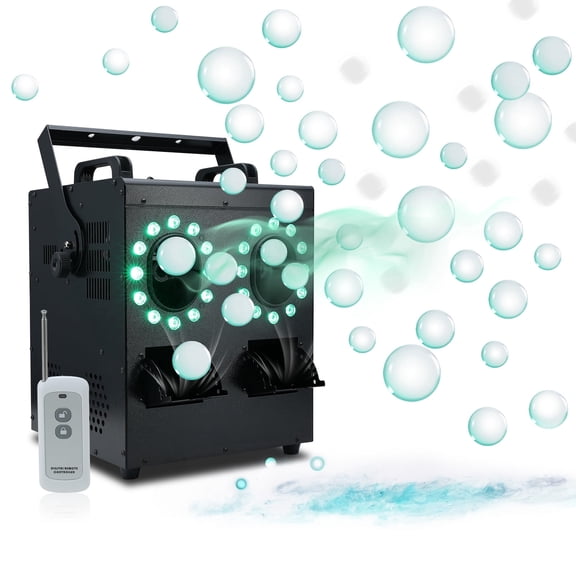 1500W Fog Bubble Machine with 16 RGB LED Lights, 3 in 1 Smoke & Bubble Maker with 2 Fans, DMX & Remote Control, Fog, Bubble & Fog Bubble Modes for Halloween, Christmas, Birthday, Stage,Outdoor Partie