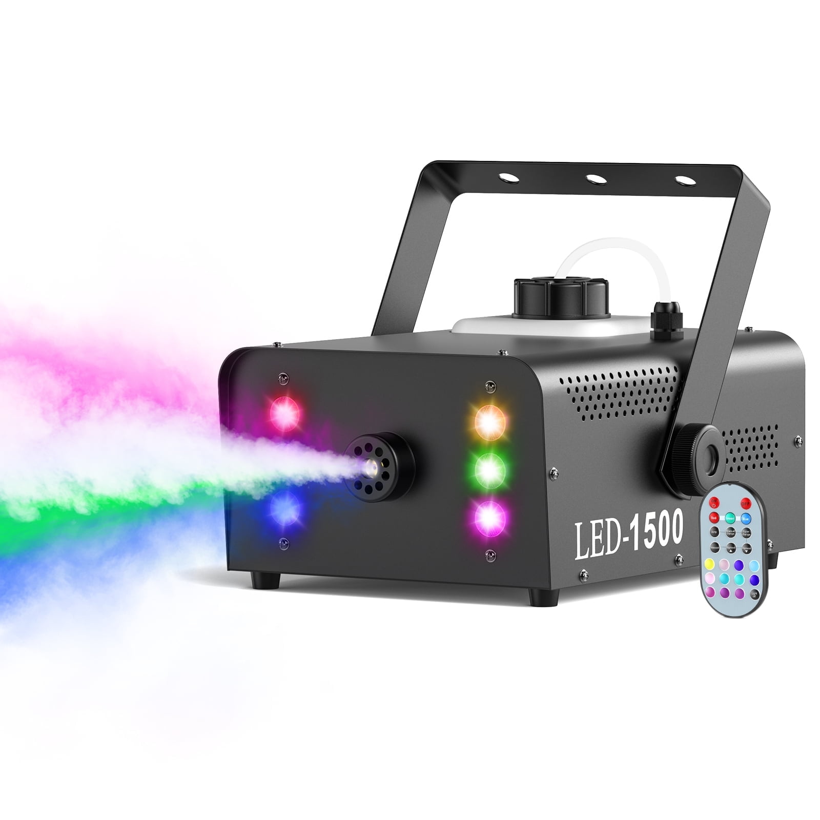 1500W Fog Machine 1L Capacity, RGB 6 LED Lights with Remote Control for Party Christmas DJ Disco Stage