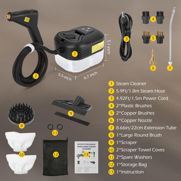 1500W Handheld Steam Cleaner with 221 ° F High Temp & 6-Level Adjustment for Home Car Kitchen