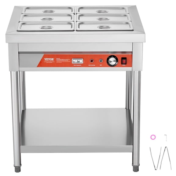 1500W High-Efficiency 6-Pan Stainless Steel Commercial Food Warmer with Undershelf  Electric Steam Table Buffet Server for Restaurant, Catering, Party & Hotel Use