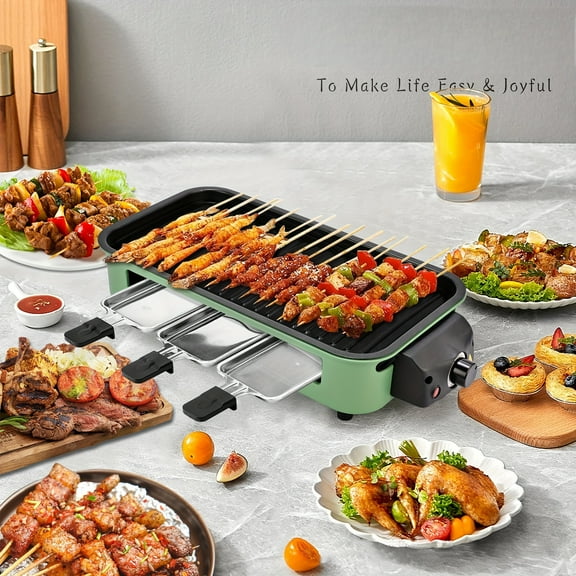 1500W Indoor Electric Smokeless Grill, Portable BBQ with Non-Stick Removable Plate & Temp Control, Dishwasher Safe for Kitchen, Small Spaces, Gifts