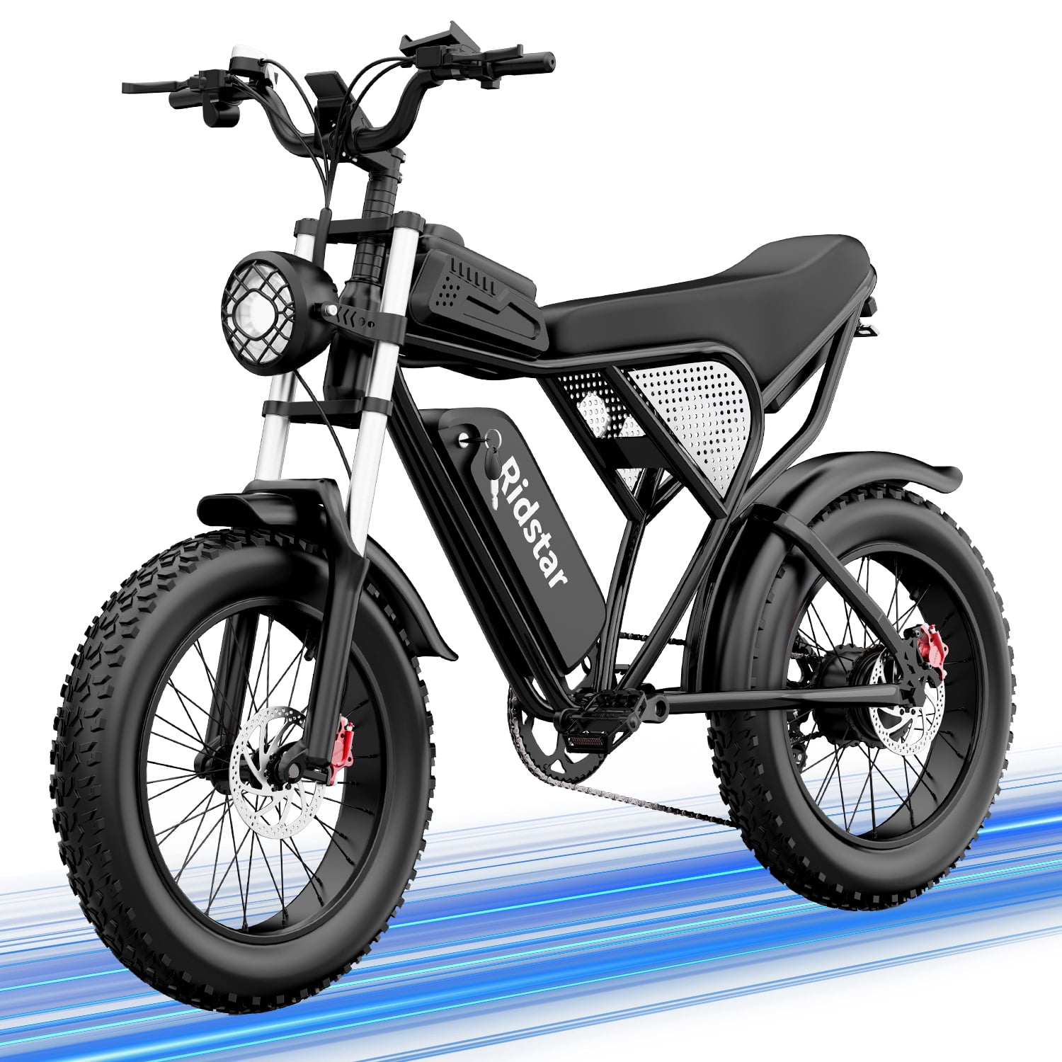 Ridstar 1500W Mtb Electric Bicycle 48V 20Ah Removable Battery E-Bike，Electric Bike for Adults 20" Fat Tire Electric Motorcycle, Shimano 7 speed Full Suspension Mountain Bike UL2849