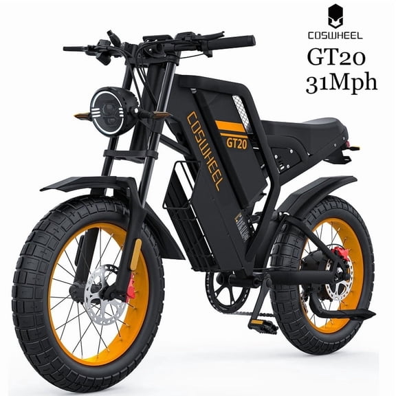 1500W Motor COSWHEEL GT20 Electric Bike for Adults,25AH Removable Battery, Max 93-145 Miles Electric Motorcycle, 7-Speed, 20"x 4.0 Fat Tire Ebikes for Adults