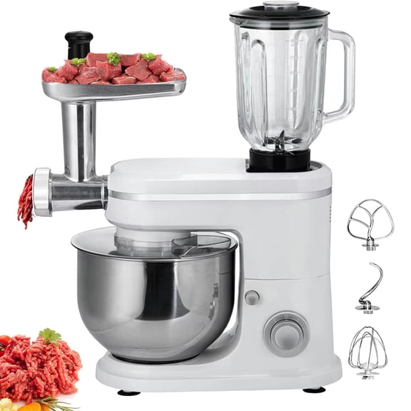 1500W Multifunctional Stand Mixer, Tilt-Head Electric Food Mixer with Blender, Meat Grinder, Dough Hook, Beater & Whisk