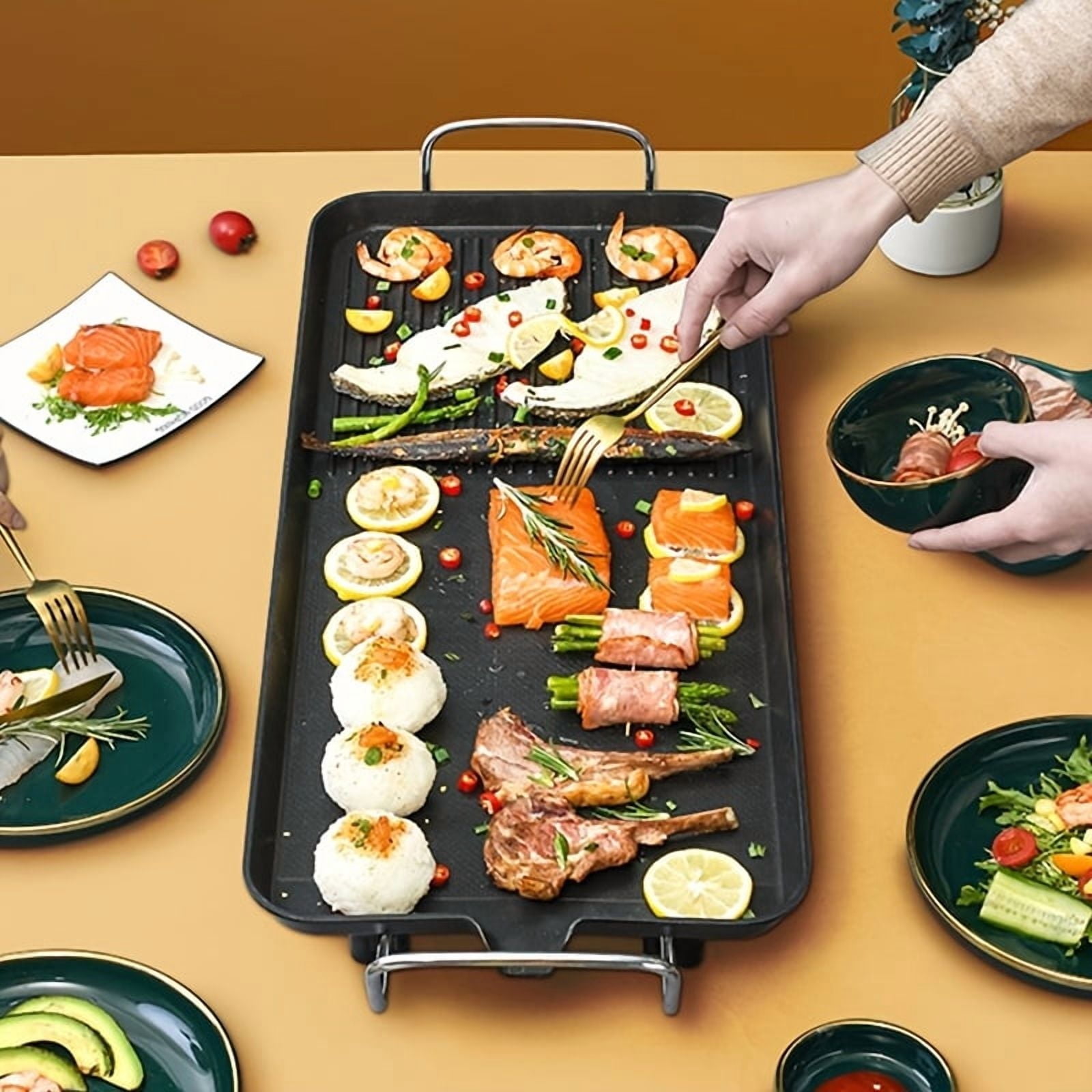 1500W Oblong Multifunctional Electric Baking Pan, 5-Gear Adjustable Temperature, Non-Stick Smokeless Design, 110V Indoor Electric Grill, Dishwasher Safe, Perfect for Fried Eggs,