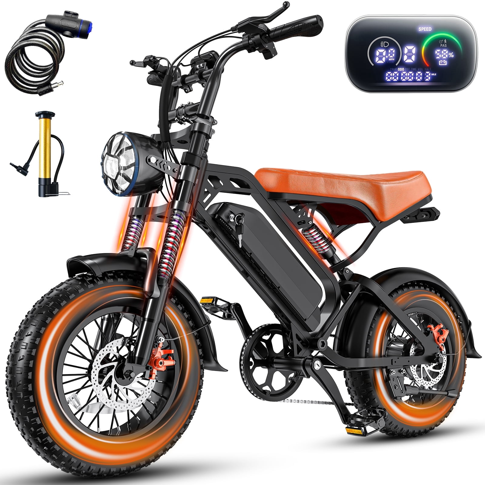 1500W Off-Road Electric Bike for Adults, 48V 18AH Removable Battery, 16" Wide Tires, 5-Speed Transmission, Dual Disc Brakes & Spring Suspension