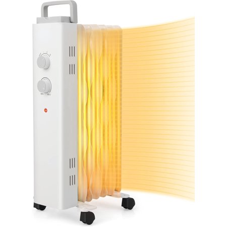 1500W Oil Filled Radiator Heater, Electric Oil Radiant Heater w/Universal Wheels, 3-Level Heat, Tip-over & Overheat Protection, Portable Space Heater for Home Office Indoor Use, White