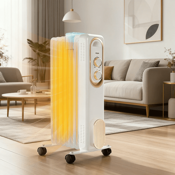 1500W Oil Filled Radiator Heater, Noiseless Portable Space Heater with Adjustable Thermostat for Bedroom Living Room Indoor Use, White