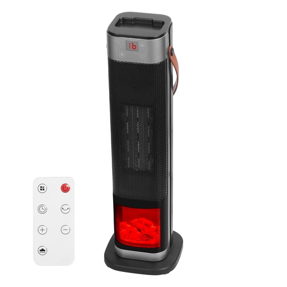 1500W Oscillating Ceramic Tower Heater with 3D Flame, 3 Fan Modes, Remote, Timer, Overheat Protection