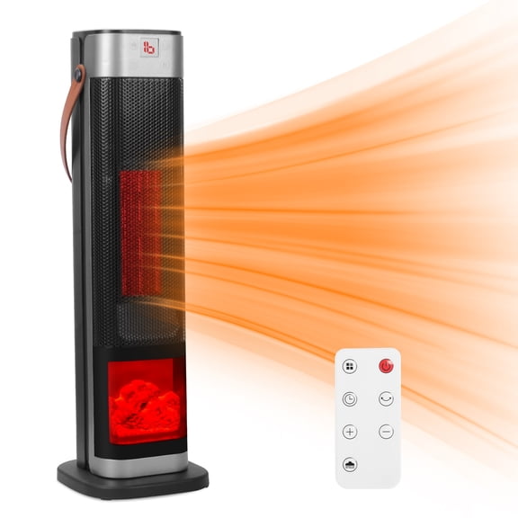 1500W Oscillating Ceramic Tower Space Heater with 3D Flame Portable Electric Heater with 3 Wind Modes 59-104Heating Remote Control 12H Timer Overheat