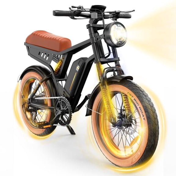 1500W Peak Electric Bike for Adults,20*4.0" Fat Tire E-Bike,48V 13Ah Removable Battery,65+ Miles Range,20-28 MPH,Shimano 7-Speed,Front & Rear Suspension,Black