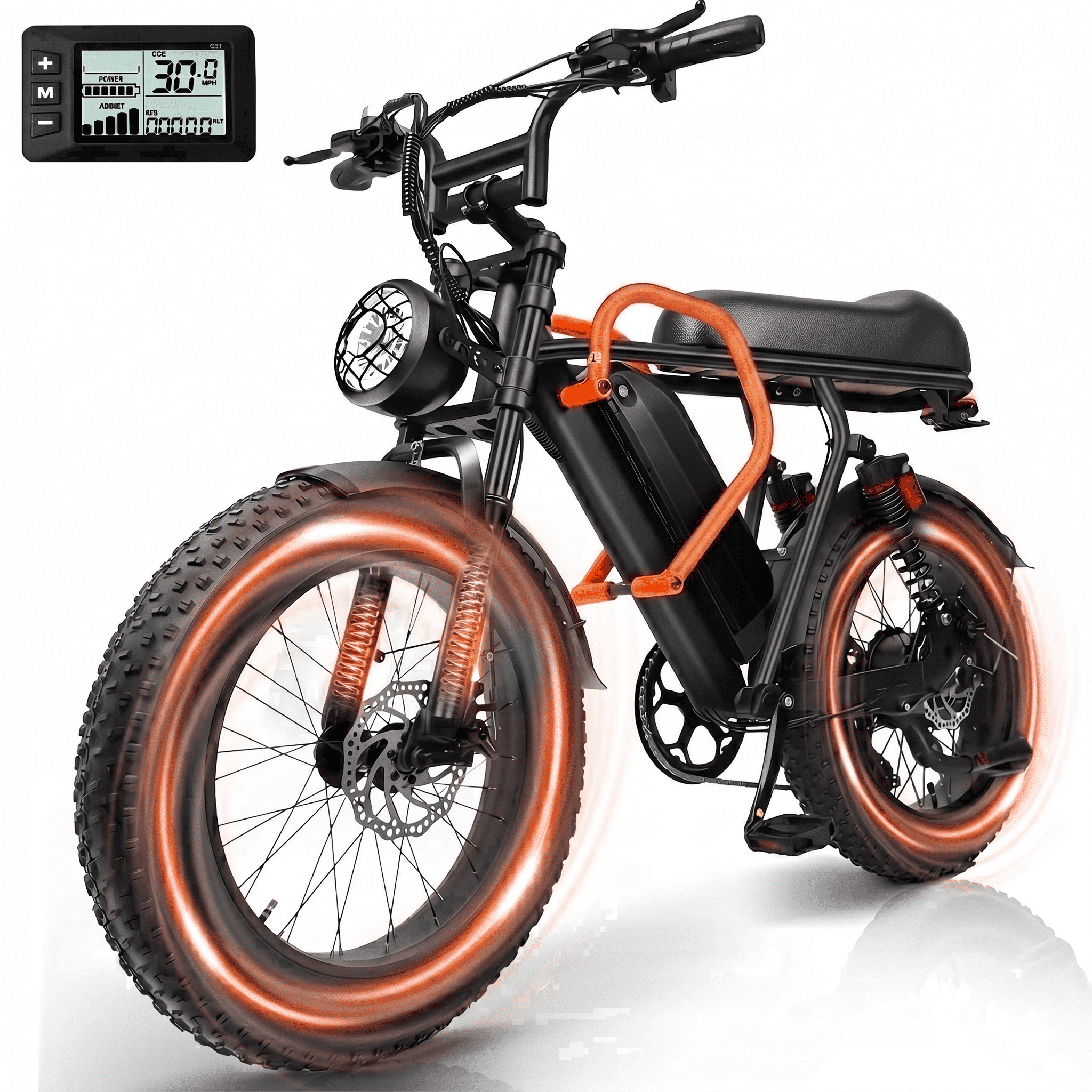 1500W Peak Electric Bike for Adults, 30MPH Electric Bike, 20" Fat Tire E-Mountain Bikes, 48V 15Ah Removable Battery Ebike, Dual Suspension, Hydraulic Suspension, 7-Speed, UL 2849