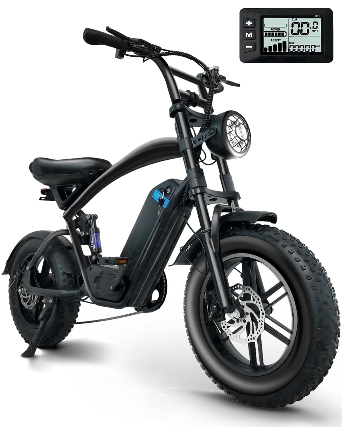 1500W Peak Electric Bike for Adults, 30MPH Electric Bike, 16" Fat Tire E-Mountain Bikes, Dual Suspension Ebike, Removable 48V 13Ah Battery, 7-Speed, UL 2849