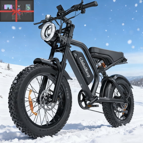 GLOBALKEEP 1500W Peak Electric Mountain Bike for Adults, 48V 15Ah Battery, 20" Fat Tire E-Bike, Dual Suspension E-Mountain Bicycle,32MPH, 7-Speed, UL2849