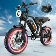 GLOBALKEEP 1500W Peak Electric Mountain Bike for Adults, 48V 15Ah Battery, 20" Fat Tire E-Bike, Dual Suspension E-Mountain Bicycle，32MPH, 7-Speed, UL2849