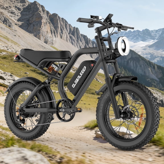 GLOBALKEEP 1500W Peak Electric Mountain Bike for Adults, 48V 15Ah Battery, 20" Fat Tire E-Bike, Dual Suspension E-Mountain Bicycle,32MPH, 7-Speed, UL2849