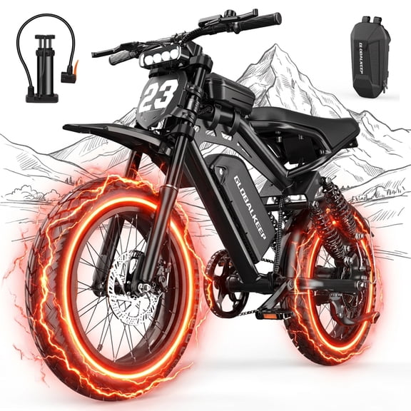 GlobalKeep Adults 20"×4.0 Fat Tire Multi-Terrain Electric Bike,1500W Peak Motor,48V 17.5Ah Removable Battery,Shimano 7-Speed,Dual Suspension & Dual Disc Brakes,UL2849 Certified.