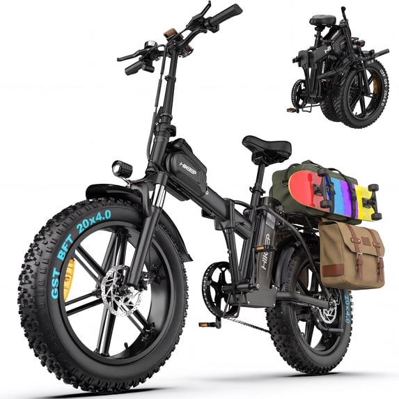 1500W Peak Folding Electric Bike for Adults, 48V 25Ah UL 2849 Certified Battery, 20x4 Fat Tire E-Mountain Bicycle, Shimano 7-Speed, Rear Rack, Up to 30MPH, Black