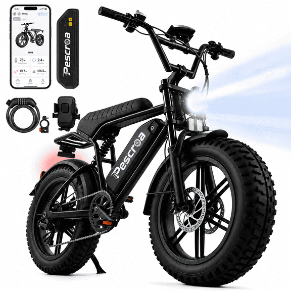 Best Seller, 750W Motor Ebike for Adult, Pescroa Electric Bike for Adult, Adult Electric Bicycles with 150 Miles Range APP Control, 2 Pack 48V 15Ah Removable Battery Electric Bike with 450LBS Max Weight