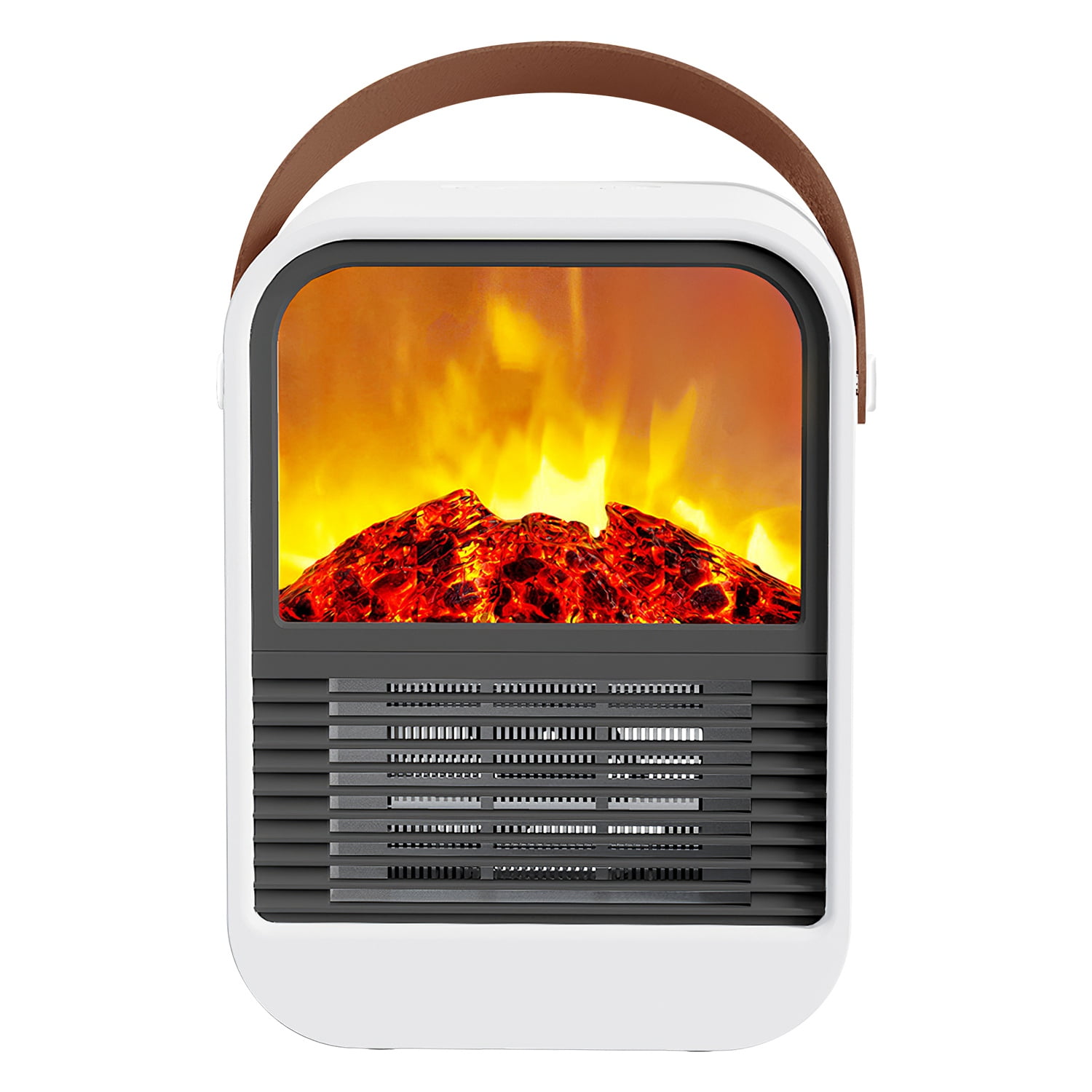1500W Portable Electric Fireplace Heater TeqHome Small Ceramic Space Heater with Realistic Burning Flame 2 Gear Temperature for Room