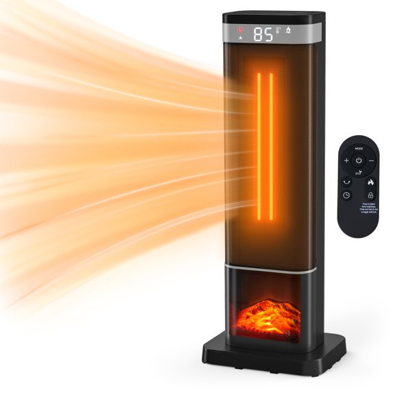 1500W Portable Infrared Electric Space Heater, 4 Modes(ECO/AUTO) Remote & Thermostat, 12H Timer, Overheat/Tip-Over Protection, Efficient Vertical Heater for Large Room/Bedroom/Office