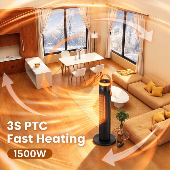 1500W Portable Tower Space Heater with Ambient Light, Carry Handle ...