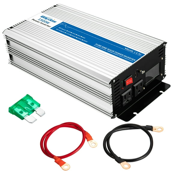 1500W Pure Sine Wave Power Inverter DC 12V to AC 110V Power Converter 4 AC 110v Outlets and 1 USB Port