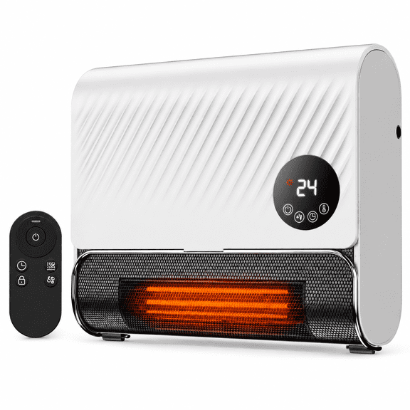 1500W Smart Wall Mount Space Heater with Remote, Fast Heating Electric Panel Heater with LED Display, 3 Modes, 12H Timer, Child Lock & Overheat Protection for Home Bedroom Office (Covers 100-220 Sq.F