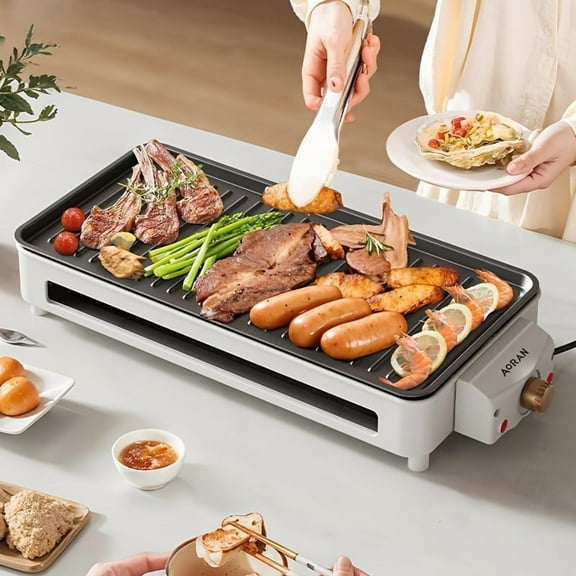 1500W Smokeless Electric Grill - Non-Stick Surface, Detachable Parts - Compact Indoor BBQ for Apartments, Dorms & Offices - Dishwasher Safe