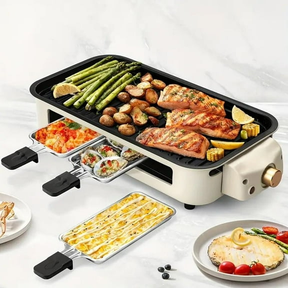 1500W Smokeless Indoor Electric Grill with Removable Non-Stick Plate, Portable Tabletop BBQ Griddle Hot Pot Cooker, Dishwasher Safe for Kitchen Apartment RV RLB