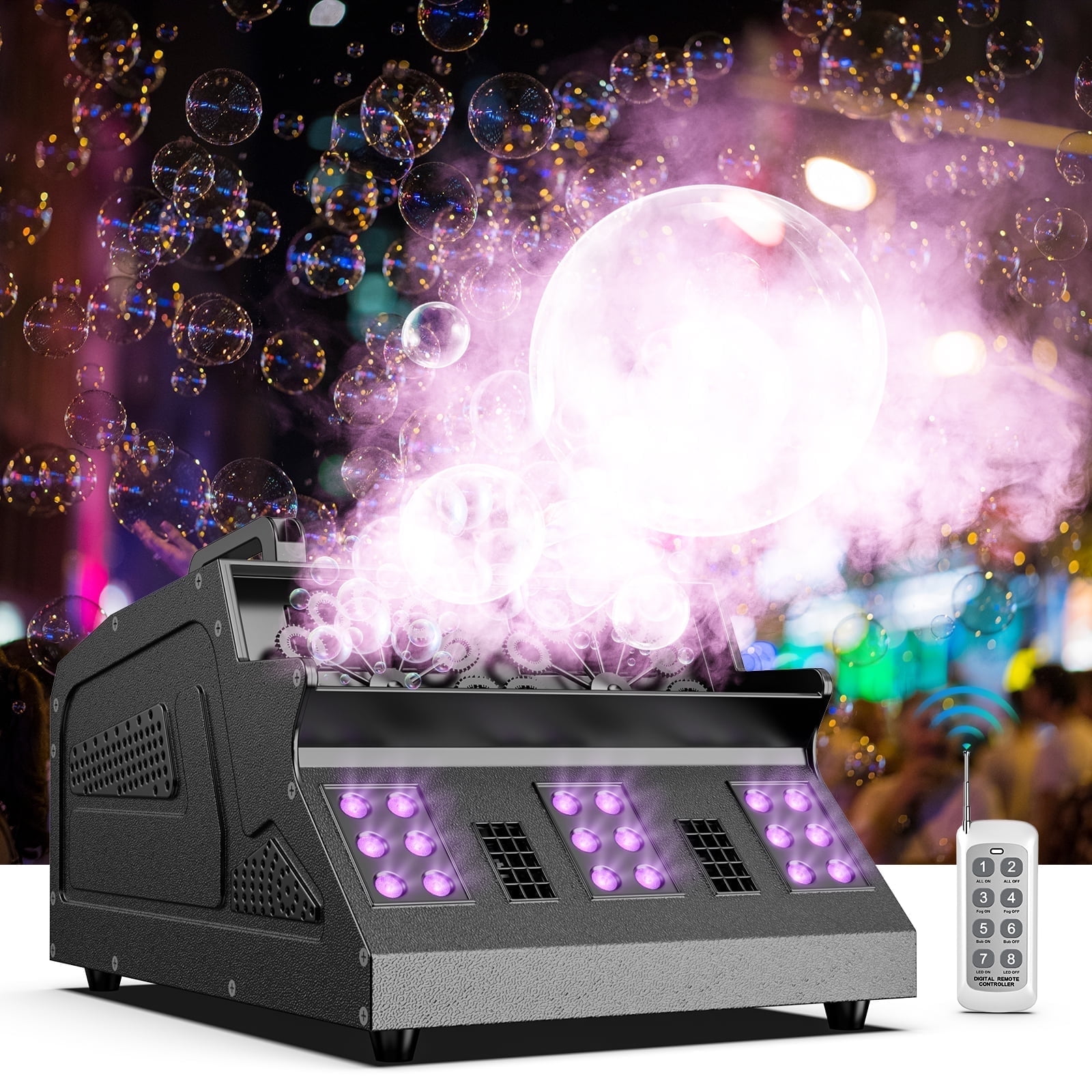 1500W Stage Bubble Fog Machine with LED Lights 3 In 1 Double Bubble