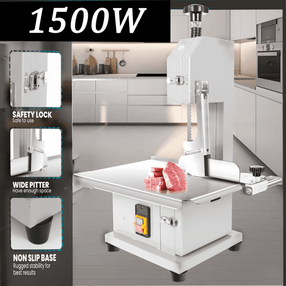1500W Stainless Steel Meat Cutting Machine , Commercial Electric Bandsaw, with 19 x 14 In Work bench, For Kitchen Home Factory
