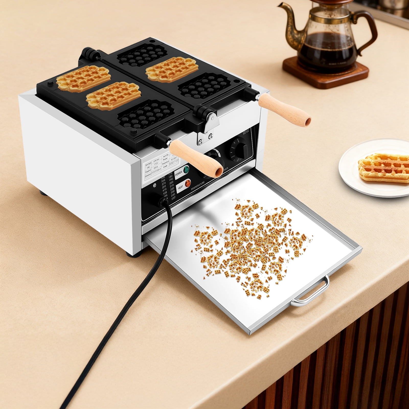 1500W Stainless Steel Waffle Maker Machine Egg Cake Oven Puff Bubble Cake Baker for  Commercial, Family Use, Parties, Cafes, Tea Houses
