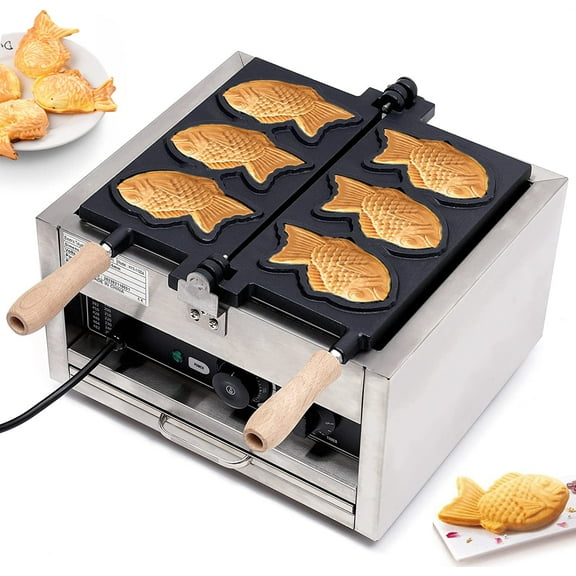 1500W Taiyaki Fish Waffle Maker, 3 Mold Non-stick Electric Cake Waffle Maker Taiyaki Baker Fish Shaped Waffle Cones with Non Stick Cooking Plate for Food Stores Restaurants, Making Waffles