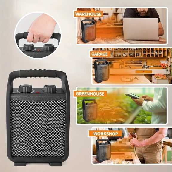 1500W Utility Space Heater, Fan-Forced Type, Indoor, Black, 2-Setting