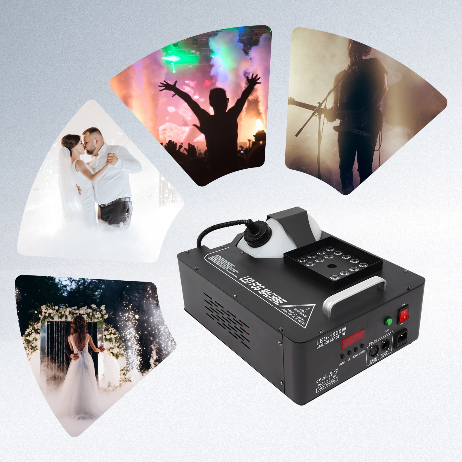 1500W Vertical Fog Machine with LED Lights, DMX512 Dry Ice Fog Smoke Machine Portable Wireless Stage Lighting Smoke Effect for DJ Party Halloween Celebrations, with 24LED ＆ Remote Control