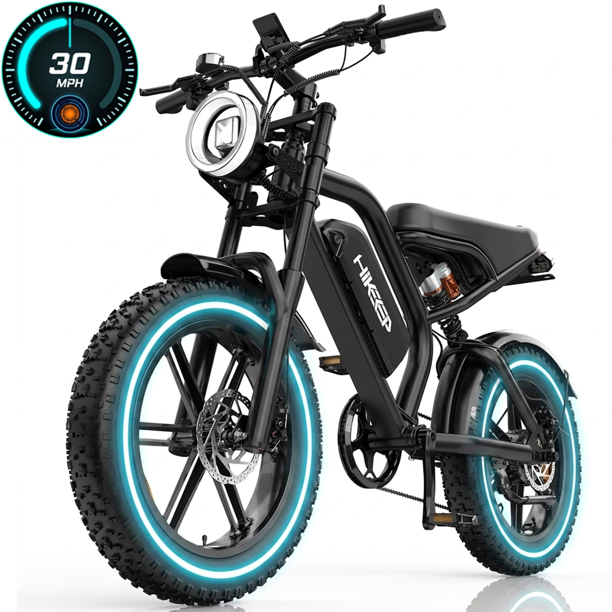 1500W Peak Electric Bike for Adults, 48V 15Ah Battery, 32MPH Fat Tire E-Mountain Bike, 20"x4.0" Snow Tire, Dual Suspension, 7-Speed, UL2849