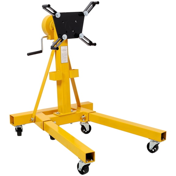 1500lbs Folding Engine Stand, Geared Rotating Head, 360 Degree Adjustable Mounting Head, Yellow