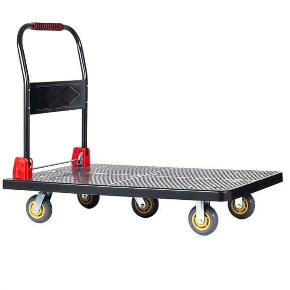 1500lbs Heavy-Duty Platform Truck with 5 TPR Silent Wheels, Foldable Handcart Dolly for Warehouse Garage Home Use, 25.5x43.5 Inch Steel Push Cart