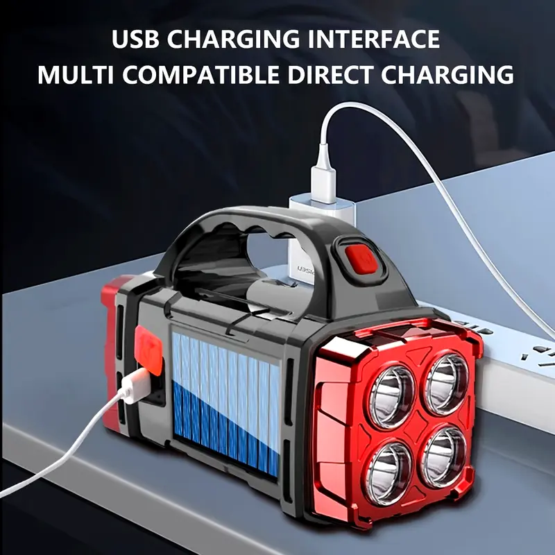 1500mAh Solar & USB Rechargeable LED Lantern Flashlight with Emergency Power Bank, 4 Modes, Tactical COB Work Light, Portable for Camping, Outdoor & Emergency Use, Red