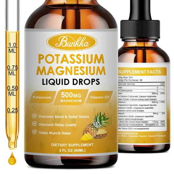 (2 Pack)Potassium Magnesium Supplement Liquid Drop, for Leg Cramps, Energy, Metabolism, 2 FL oz