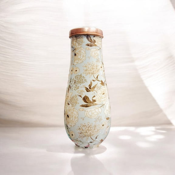 1500ml Copper Bedroom Bottle Gold-Tone Floral Bouquet Print Leak-Proof 1.5L Bottle Modern Gift for Home, Bedroom, Wellness