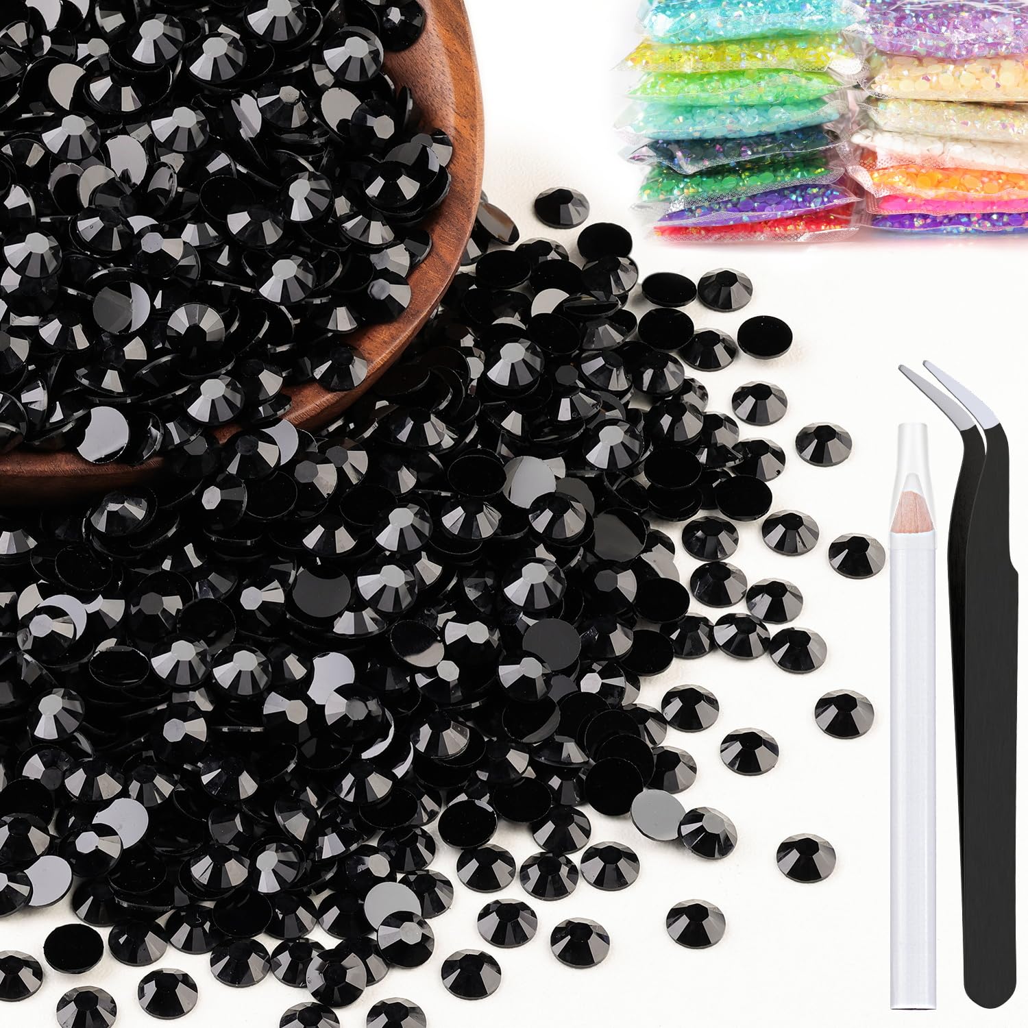 1500pcs 6mm Resin Rhinestones Bulk, Black Flatback Round Jelly