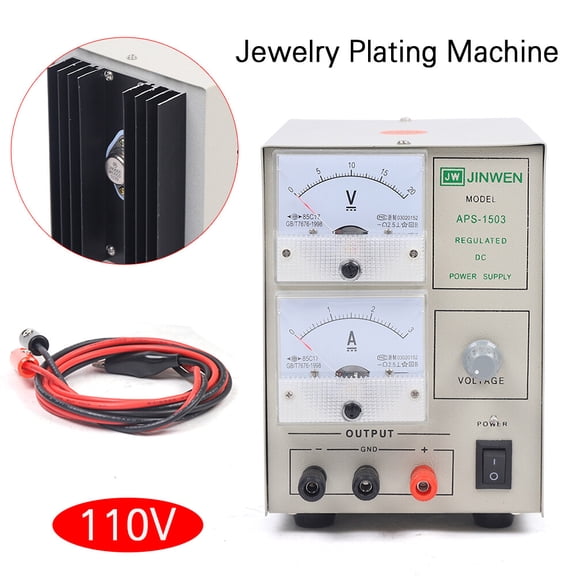 1503 Copper Gold Silver Electroplating Machine Tool with 2 Conductive Wires, Jewelry Plating Rectifier Kit 110V