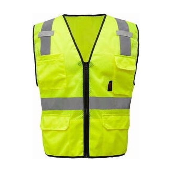 1505 Class 2 Multi Purpose Lime Mesh Safety Zipper With 6 Pockets, Large